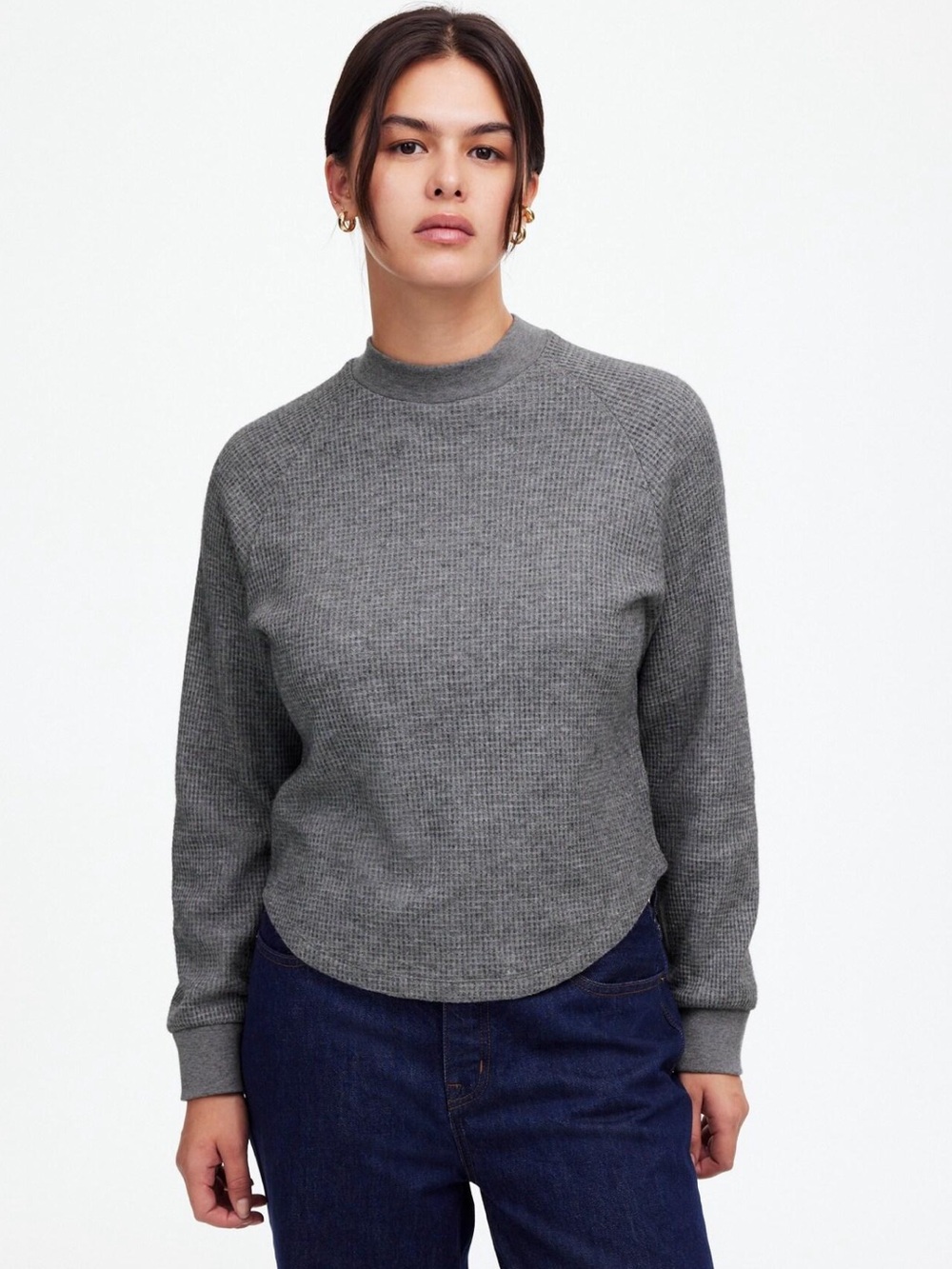 🩶 Madewell Waffle Knit Long Sleeve Crewneck Top Gray XL